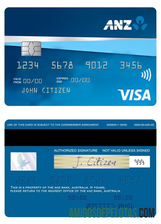 Primeiro cartão Visa de crédito do banco ANZ da Austrália exemplo